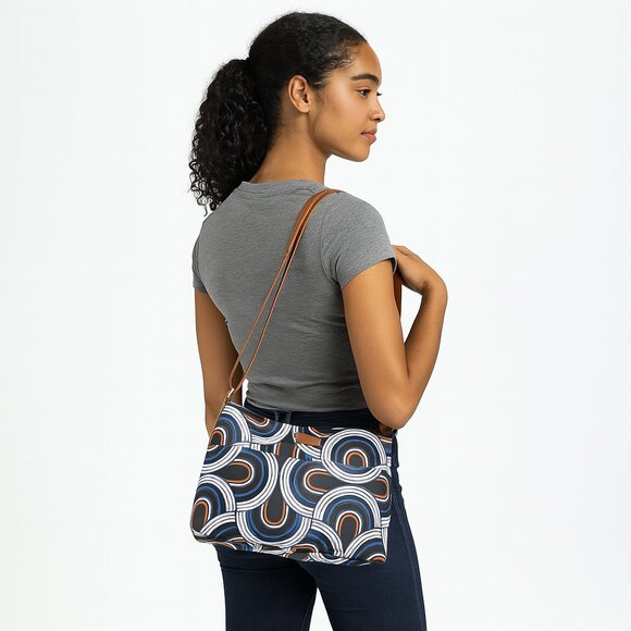 Women’s Handcrafted Crossbody Sling Bag, Abstract Printed Fabric Shoulder Purse - Picture 2 of 10